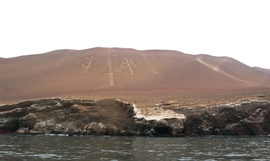 sertleştirilmiş kum Slope'da çizim antik el candelabro. paracas nacional rezerv, peru.