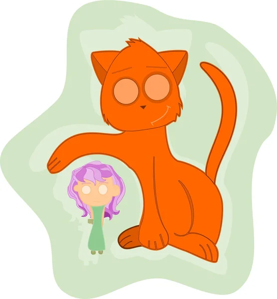 Fille et chat — Image vectorielle