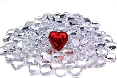 Crystal Hearts with Large Red Heart Candy as Center Piece shot under soft lights clipart