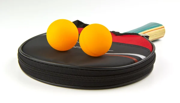 Stolní tenis pádlo, případ a koule — Stock fotografie