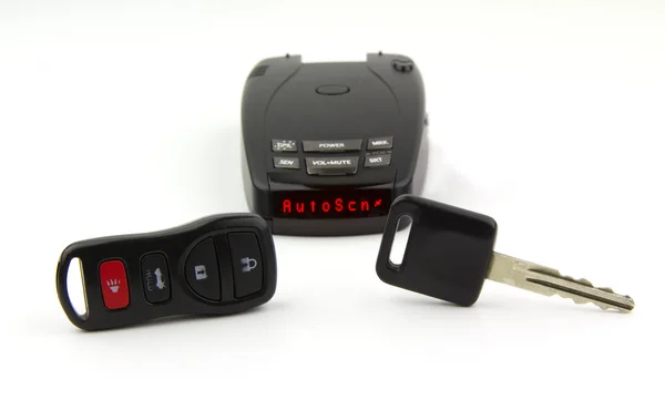 Radardetector, auto sleutel en afstandsbediening — Stockfoto