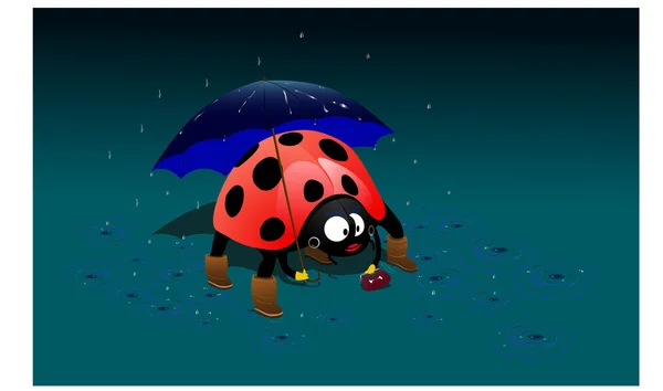 Lady-bug bajo un paraguas — Vector de stock