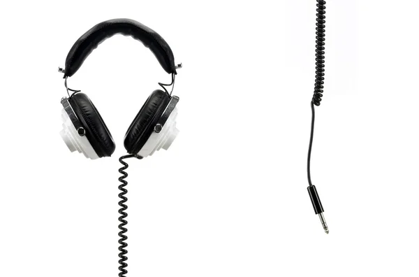 Black White Retro Headphones Isolated White Jack Hanging Top — Stock Photo, Image