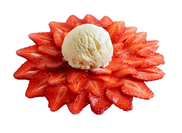 Melting Icecream Flower Shaped Strawberries Slices White Isolated — Stock Photo, Image