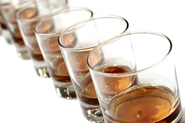 Una Fila Bicchieri Whisky — Foto Stock