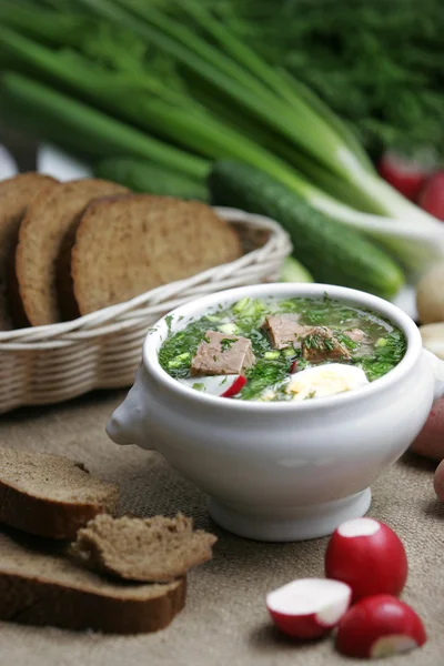 Cold vegetable kefir soup — Stock Photo, Image