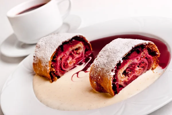 Cherry Strudel Two Pieces — Stock Photo, Image