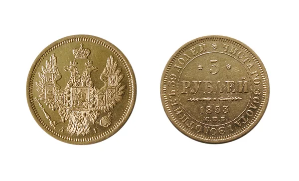 Две стороны древней золотой монеты изолированы на белом — стоковое фото