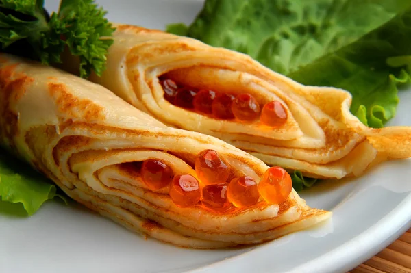 stock image Pancakes with red caviar