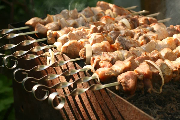 Hot Lamb Shish Kebab Skewers — Stock Photo, Image