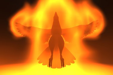Phoenix rising in fire 3d concept clipart