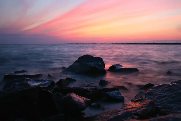 Gold Romantischer Sonnenuntergang Meer Wasser Landschaft — Stockfoto