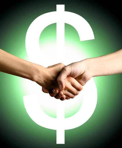 Рукопожатие Зеленые Доллары Имеют Реальную Горячую Сделку — стоковое фото