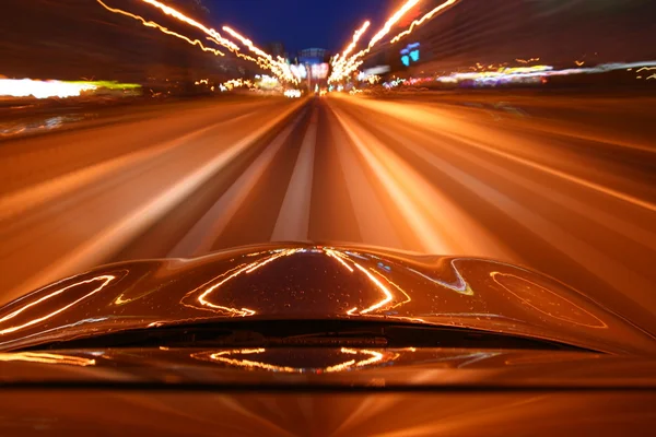 stock image Speed drive on car at night motion blurred