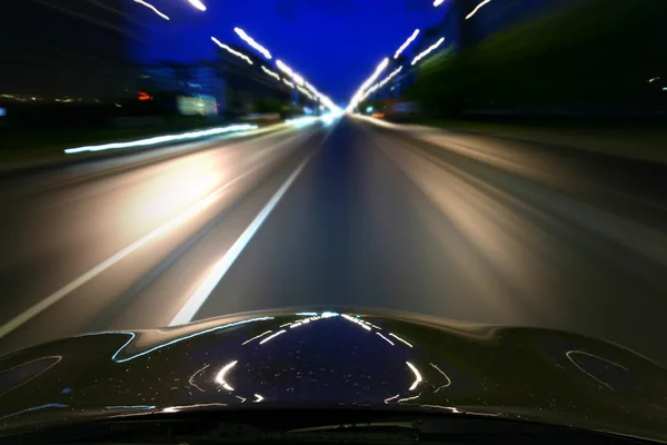 Prędkość Jazdy Samochód Nocy Ruch Niewyraźne — Zdjęcie stockowe