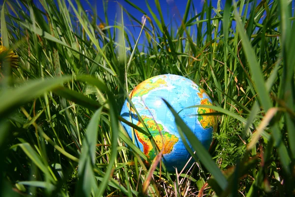 Globe v trávě — Stock fotografie