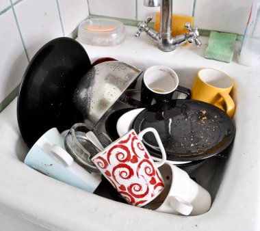 The dirty dishes in the sink clipart