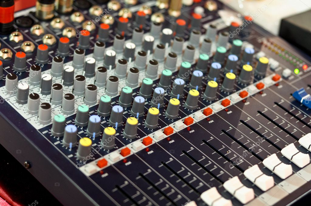 Mixer buttons equipment in audio recording studio — Stock Photo