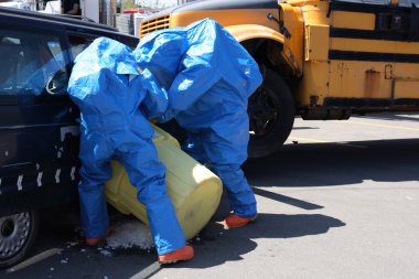 Team for Hazard Materials Processing Unknown substance after car accident. clipart