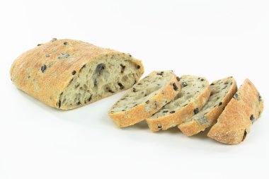 Sliced Mediterranean Ciabatta Black olive bread. clipart