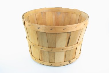 Still image of front view of wooden bushel over white background. clipart