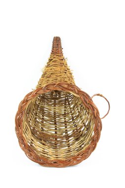 Still picture of decorative wooden basket for Thanksgiving Day and Harvest decoration orientated vertical over white background. clipart