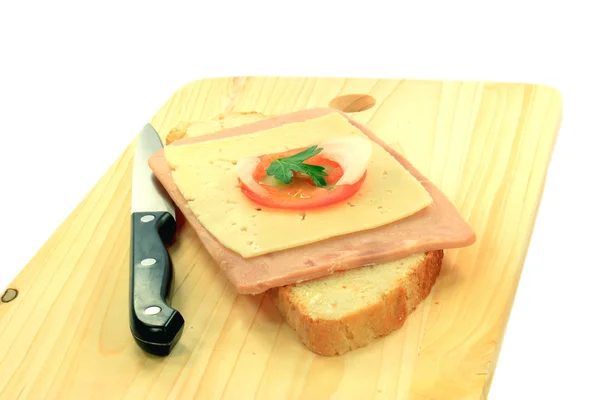 Simple Sandwich over wooden serviette. — Stock Photo, Image