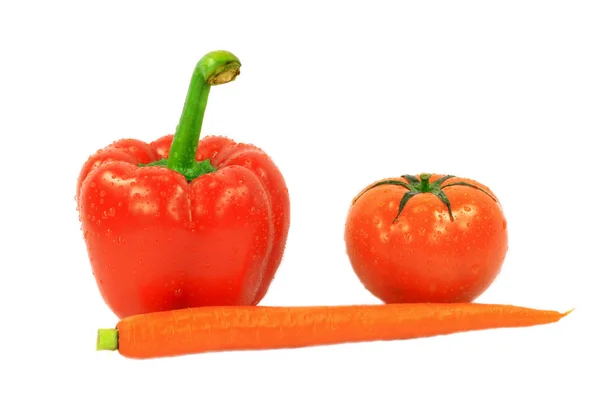 Obraz Grupy Pieprz Pomidory Marchew Pokryte Krople Wody Tle — Zdjęcie stockowe
