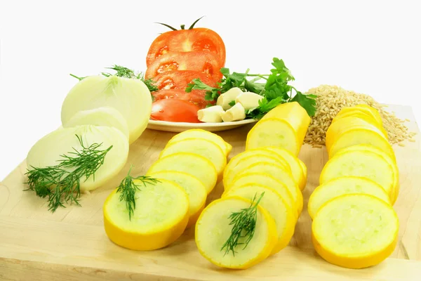 Zelenina a ovoce připravené k vaření. — Stock fotografie