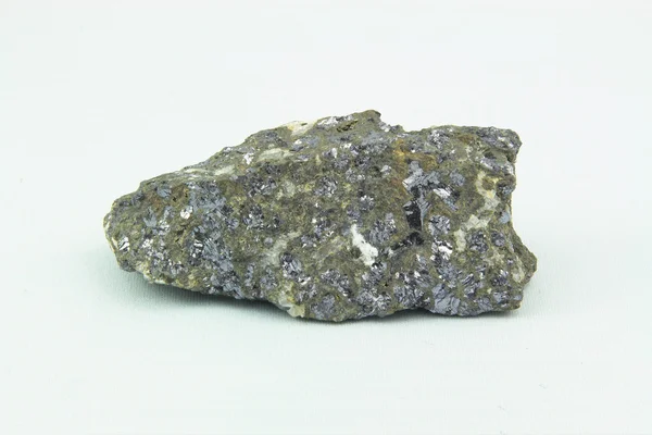 Piece Ore Rock Galena Enclosures Epidote Calcite White Background — Stock Photo, Image