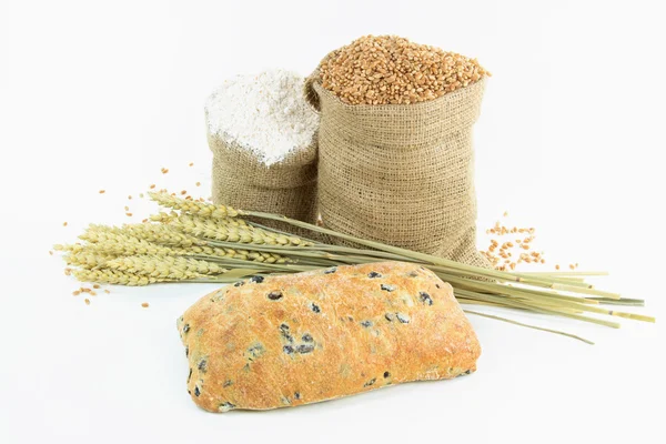 Loaf Mediterranean Ciabatta Black Olive Bread Raw Products Preparing Wheat — Stock Photo, Image
