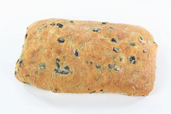 Loaf Mediterranean Ciabatta Pâine Neagră Măsline Fundal Alb — Fotografie, imagine de stoc