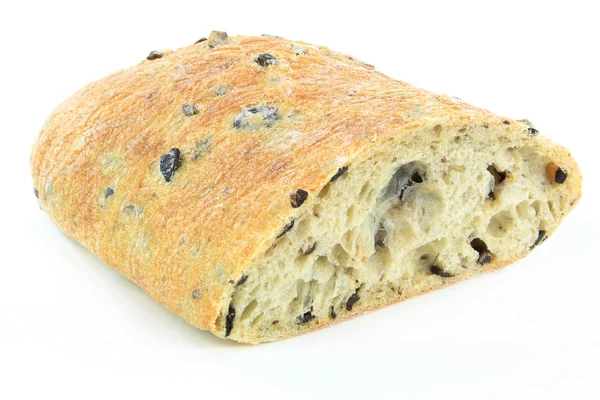 Śródziemnomorskiej ciabatta czarny chleb oliwkowy. — Zdjęcie stockowe