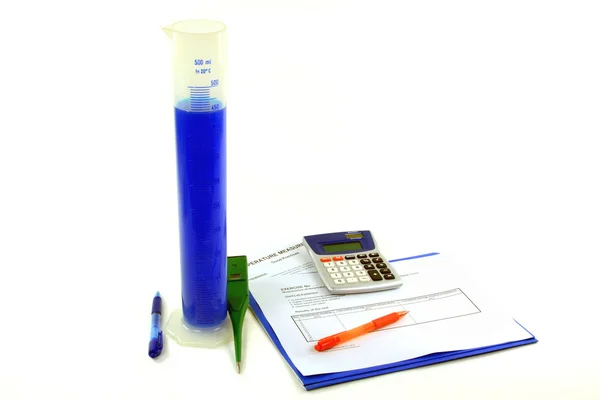 Imagem Exercício Aprendizagem Para Medição Temperatura Solução Cor Azul Com — Fotografia de Stock