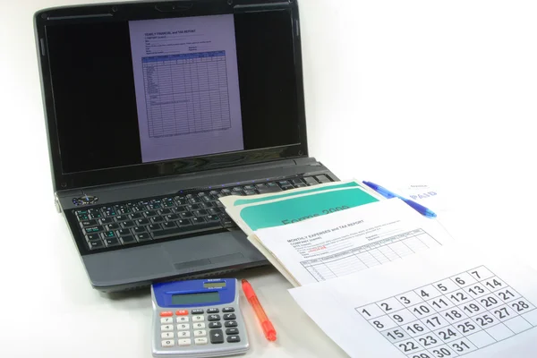 Picture Represents Computerized Preparation Finalizing Financial Year Preparation Tax Declaration — Stock Photo, Image