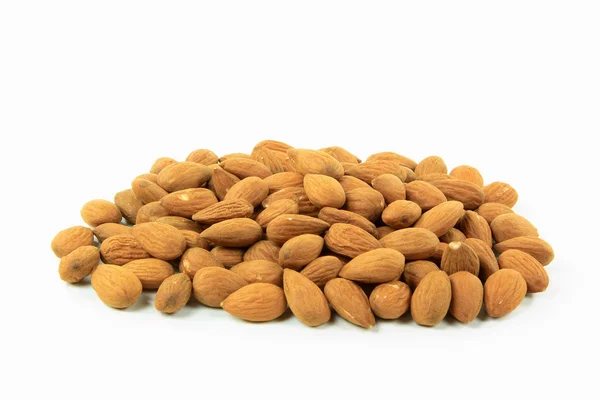 Still Picture Natural Whole Almonds Nuts Pile White Background — Stock Photo, Image