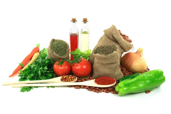 Cooking Red Kidney Beans Stew Seasonings Savory Basil Paprika Hot — Stock Photo, Image