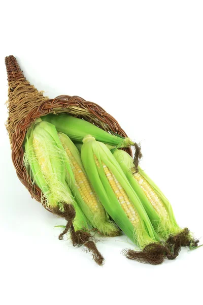 Ears of corn in a basket. — Stock Photo, Image