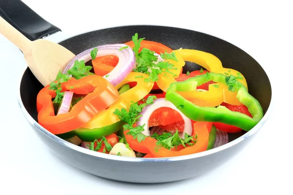 Different Color Organic Peppers Red Green Yellow Orange Red Onion — Stock Photo, Image