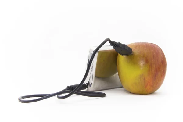 Яблоко Подключенное Mp3 Плееру Проволочному Кабелю — стоковое фото