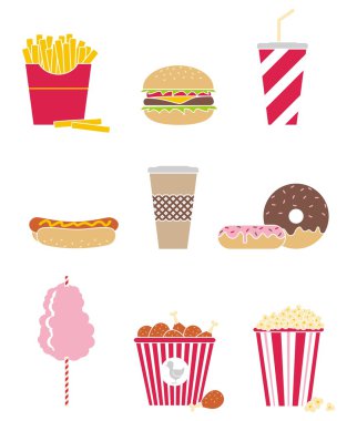 Vector set of nine icons fast food clipart