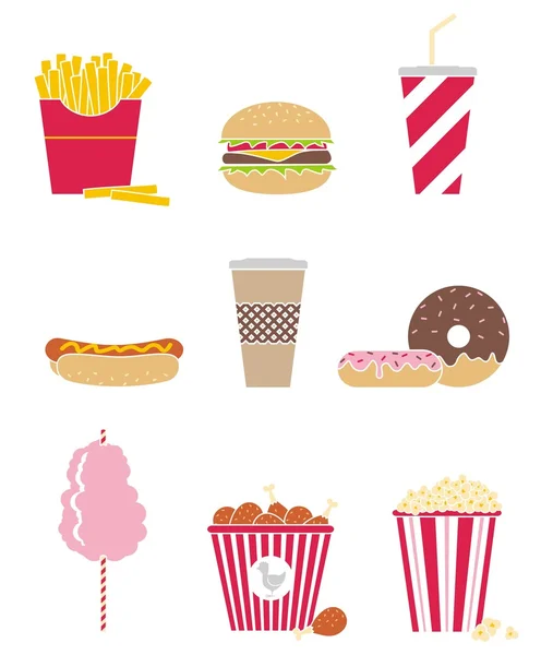 Vector Set Nine Icons Fast Food — Stock Vector