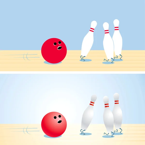 Illustration einer Bowlingkugel und Anstecknadeln — Stockvektor