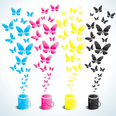 Cans of paint and butterflies clipart