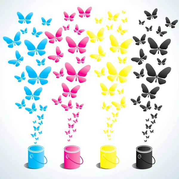 Farbdosen und Schmetterlinge — Stockvektor