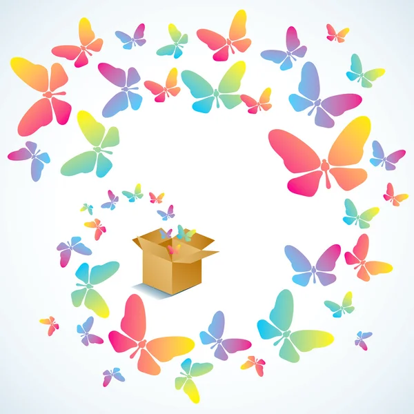 Caja abierta y la mariposa — Vector de stock
