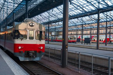 Trains at the Helsinki Central Railway Station clipart