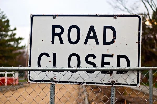 Droga Zamknięta Znak Przed Budową Drogi — Zdjęcie stockowe