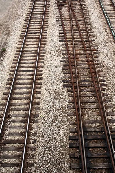 stock image Track of rails with old timber sleepers.