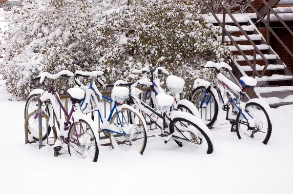 stock image Bikes after the snowstorm.